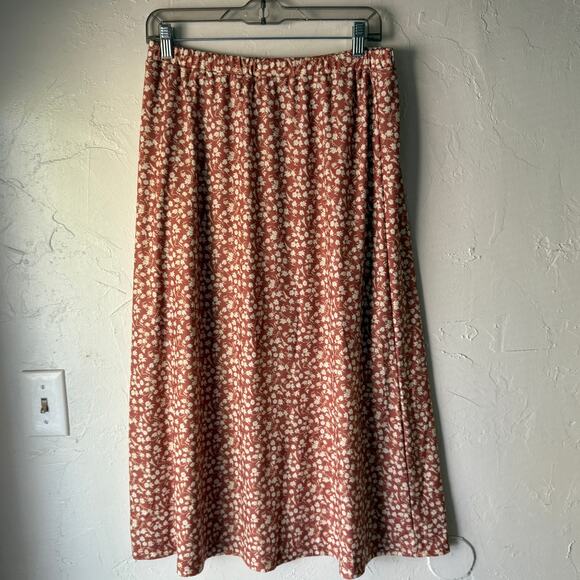 Wishlist Apparel Floral Midi Skirt Rust Clay White Flowers Large‎ Cottagecore - Picture 4 of 7